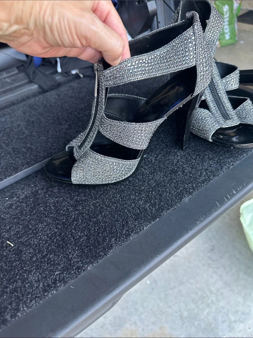 Michael Kors Crystal-Embellished Black Strappy Heels